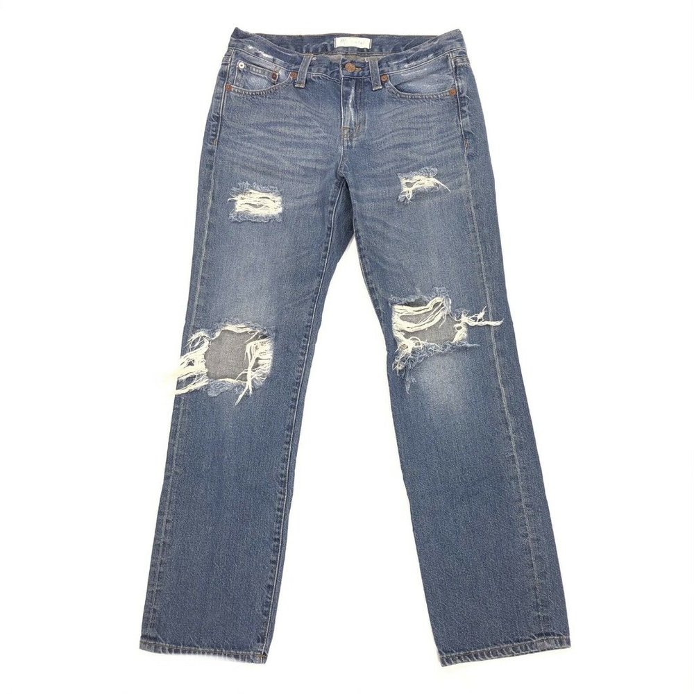 Madewell Women's Boyjean Distressed Destroyed Blue Jeans Size 24 24X27.5